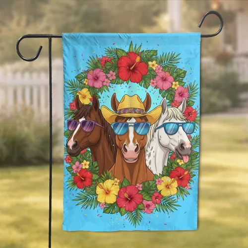 Horses Party Sunglasses Tropical Hibiscus - Party Decor Gift for Horse Lovers Garden Flag