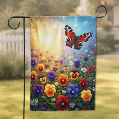 Vibrant Pansy Wildflower Butterfly Garden - Home Decor Gift for Garden Lover Garden Flag
