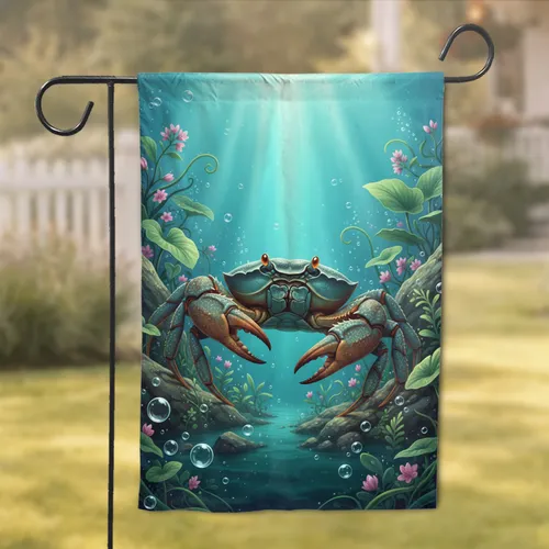 Majestic Blue-Green Crab Aquatic Plants Water Bubbles - Wildlife Lover Gift Garden Flag