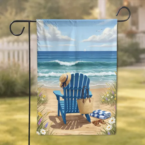 Adirondack Chair Beach Ocean Vista Sailboat - Coastal Home Decor Gift Garden Flag