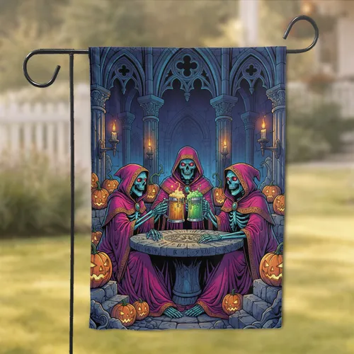 Grinning Skeletons Jack-o'-Lanterns Gothic Halloween Party Decor Garden Flag