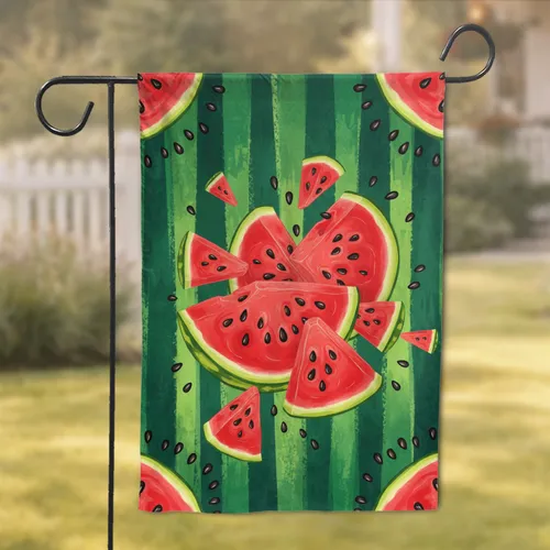 Watermelon Slices Green Vertical Stripes - Refreshing Summer Home Decor Gift for Fruit Lover Garden Flag
