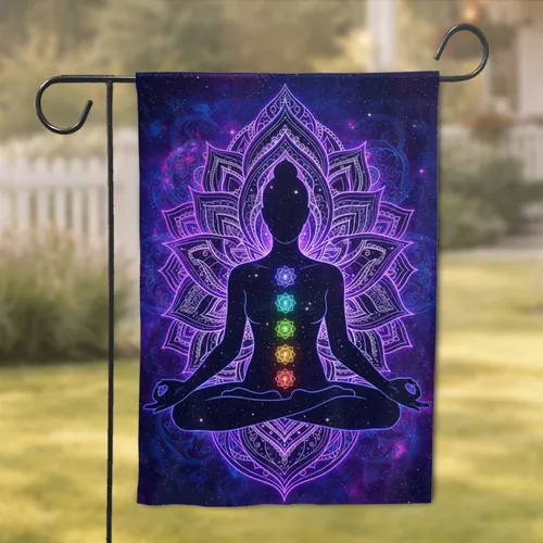 Lotus Meditator Chakras Cosmic Mandala - Spiritual Home Decor Gift Garden Flag