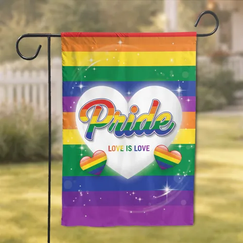 Pride Love Is Love Rainbow Hearts Stars - Celebration Gift for Allies Garden Flag