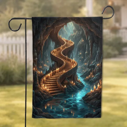 Glowing Pillar Candle Staircase Subterranean River Cave - Home Decor Gift Garden Flag