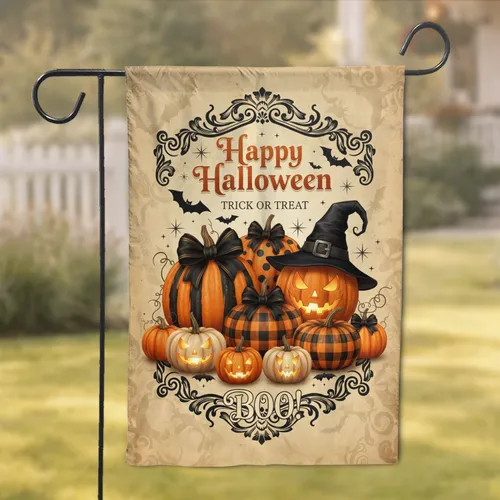 Halloween Pumpkins Jack-o'-lantern Bats Scrollwork - Halloween Party Decor Garden Flag