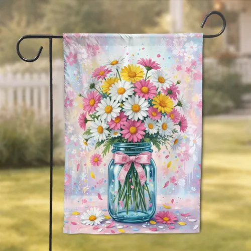 Daisies Mason Jar Floral Bouquet - Home Decor Gift for Garden Lover Garden Flag