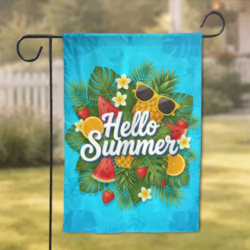Hello Summer Tropical Fruit Leaves Sunglasses - Summer Celebration Garden Flag