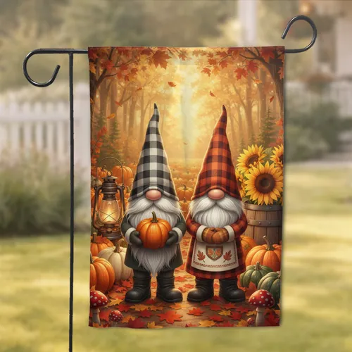 Gnomes Autumn Pumpkins Sunflowers Forest - Fall Harvest Decor Gift Garden Flag