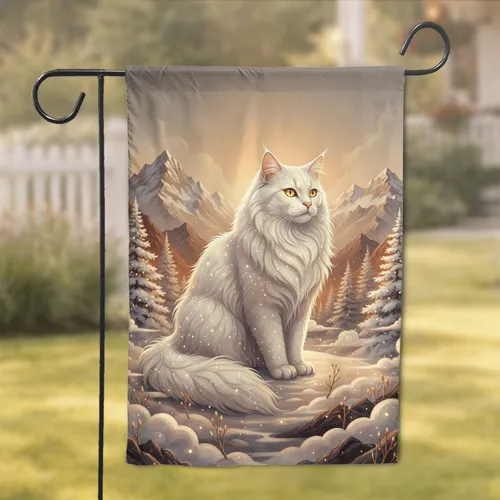 Luminous White Cat Snowy Mountains Landscape - Home Decor Gift for Cat Lovers Garden Flag