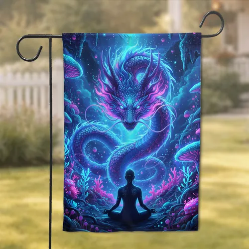 Oriental Dragon Meditating Figure Cosmic Abyss - Home Decor Gift for Yoga Lover Garden Flag