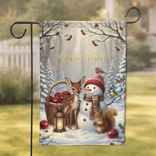 Snowman Fawn Squirrel Warm Wishes - Christmas Home Decor Gift Garden Flag