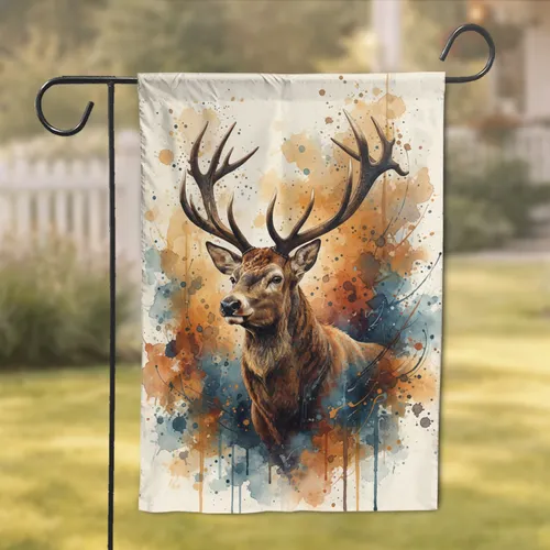 Majestic Stag Multi-Tined Antlers Autumn Field - Wildlife Lover Home Decor Gift Garden Flag