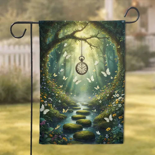 Sun-Dappled Woodland Stream Pocket Watch Butterflies - Home Decor Gift for Nature Lover Garden Flag