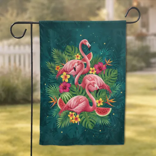 Pink Flamingos Tropical Foliage Watermelon - Home Decor Gift for Nature Lovers Garden Flag