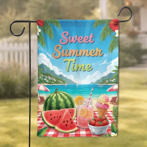 Sweet Summer Time Watermelon Lemonade Beach - Summer Celebration Decor Garden Flag