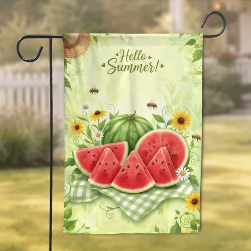 Hello Summer Watermelon Honeybee Flowers - Summer Home Decor Gift Garden Flag