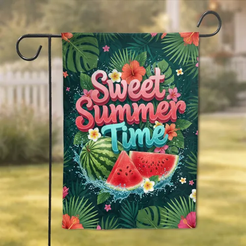 Sweet Summer Time Watermelons Tropical Foliage - Summer Celebration Garden Flag