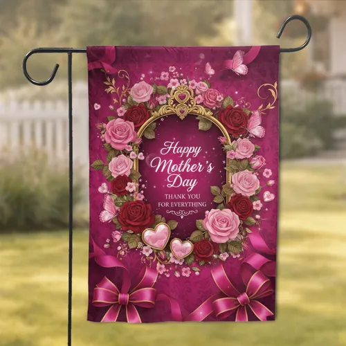 Happy Mother's Day Roses Golden Frame Butterflies - Mother's Day Gift for Mom Garden Flag
