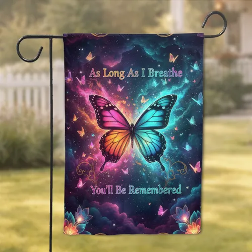 Glowing Monarch Butterfly Cosmic Nebula - Remembrance Gift for Loved Ones Garden Flag
