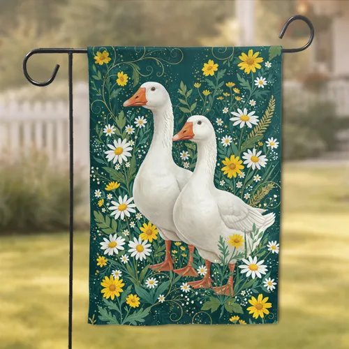 White Geese Wildflower Meadow - Home Decor Gift for Wildlife Lover Garden Flag