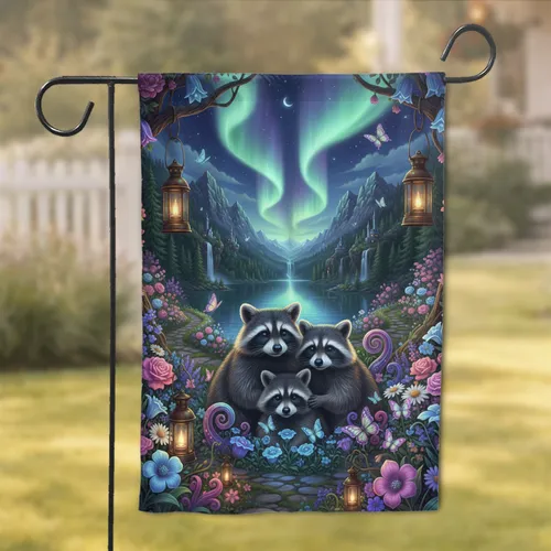 Raccoons Bioluminescent Garden Moonlit Night - Fantasy Lover Home Decor Gift Garden Flag