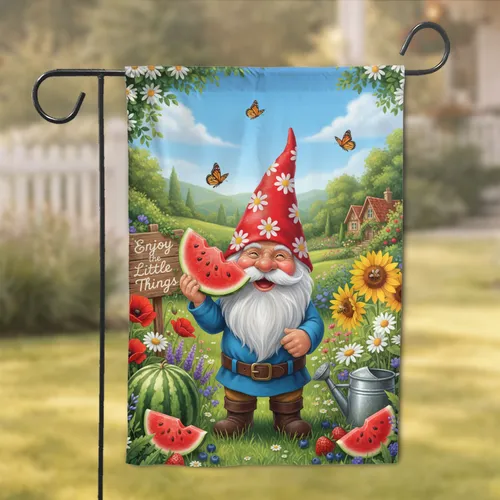 Gnome Watermelon Summer Garden Cottage - Home Decor Gift for Garden Lover Garden Flag