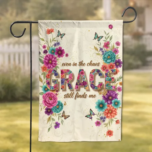 GRACE Word Peony Dahlia Butterfly Gold Accent Wildflower - Home Decor Gift Garden Flag