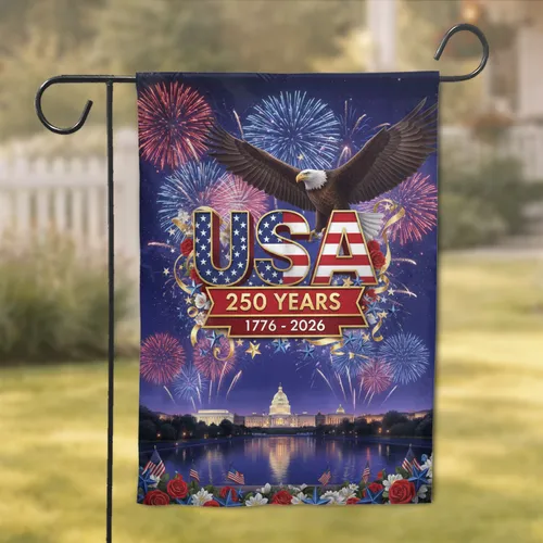 USA 250 Years Bald Eagle D.C. Landmarks - Independence Anniversary Gift Garden Flag