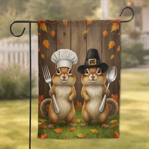 Chipmunk Chef Pilgrim Autumn Leaves - Autumn Home Decor Gift Garden Flag