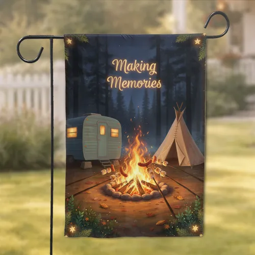 Making Memories Campfire Roasting Hot Dogs RV Tipi Night Sky - Camping Trip Decor Garden Flag