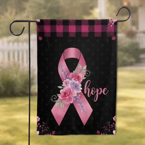 Breast Cancer Awareness Ribbon Hope Pink Flowers - Awareness Support Gift Garden Flag