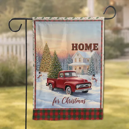 Red Pickup Truck Christmas Tree Snowmen HOME Winter - Christmas Home Decor Gift Garden Flag