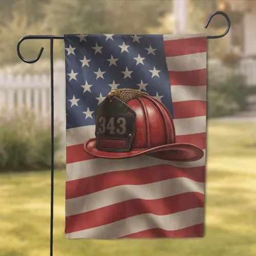 Firefighter Helmet American Flag - Independence Day Gift for First Responders Garden Flag