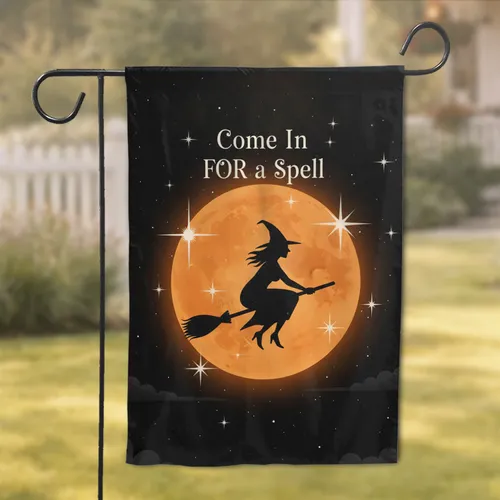 Come In For a Spell Witch Sparkling Moon - Halloween Party Home Decor Garden Flag