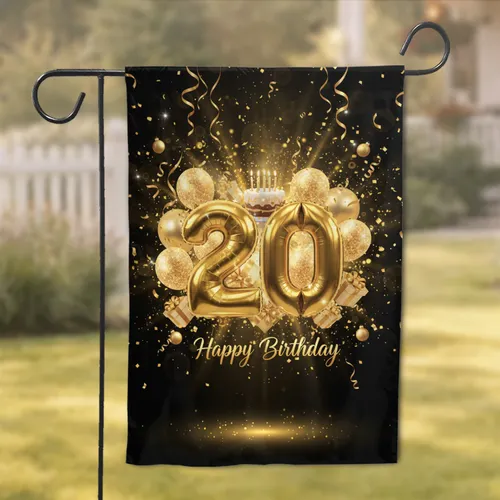 Golden Custom Number  Birthday Balloons Confetti Fairy Lights - Party Celebration Decor Garden Flag
