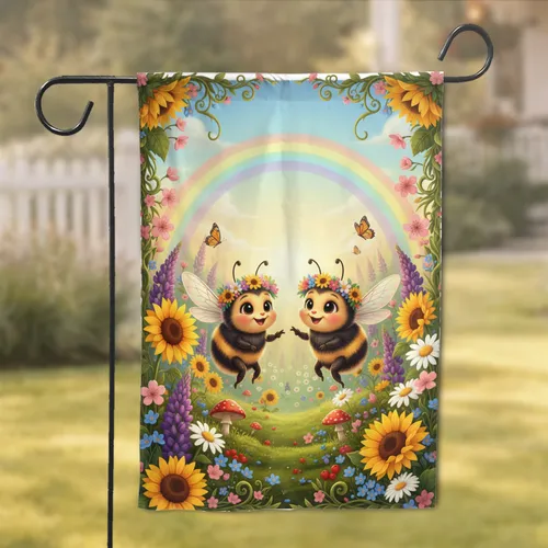 Fuzzy Bumblebees Sunflowers Spring Meadow - Home Decor Gift for Garden Lover Garden Flag
