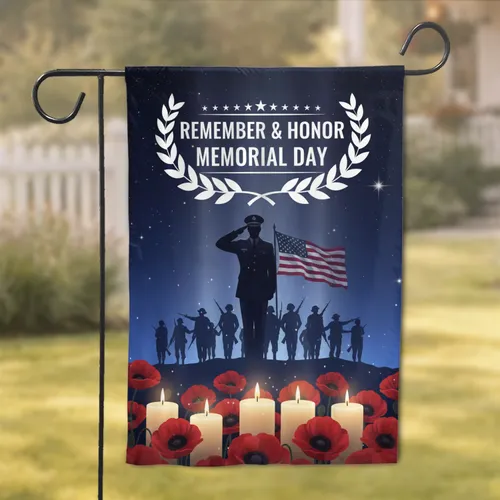 Soldier American Flag Poppies Candles - Memorial Day Gift for Veterans Garden Flag