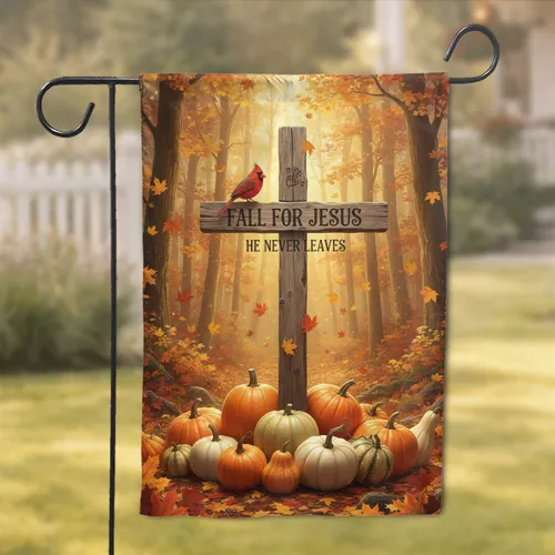 Fall for Jesus Cross Autumn Pumpkins Cardinal - Christian Home Decor Gift Garden Flag