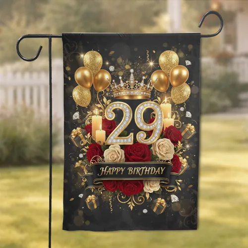 Gold Number Custom Red Roses Birthday Party Balloons Gifts - Celebration Decor Garden Flag
