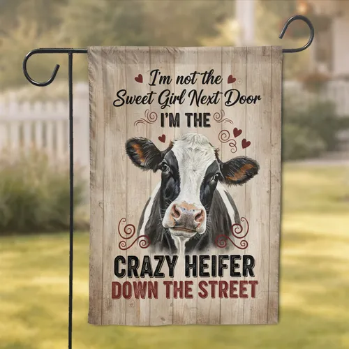 Holstein Cow 'Crazy Heifer' Text - Farmhouse Home Decor Gift for Cow Lover Garden Flag