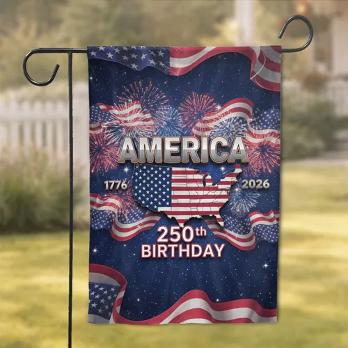 AMERICA 250th Birthday US Map Flag 1776 2026 - Independence Day Celebration Garden Flag