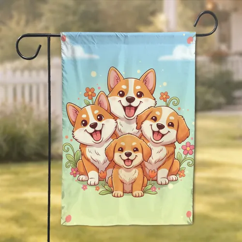 Corgi Dogs Garden Flowers - Home Decor Gift for Dog Lover Garden Flag