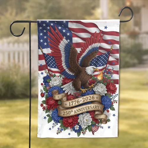 Bald Eagle American Flag 250th Anniversary - Independence Day Gift for Veterans Garden Flag