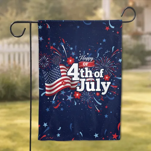 American Flag 4th Of July Fireworks - Independence Day Celebration Garden Flag