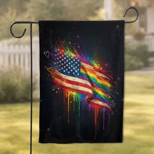 Distressed Patriotic Rainbow Flag Golden Stars - Home Decor Gift for Pride Garden Flag
