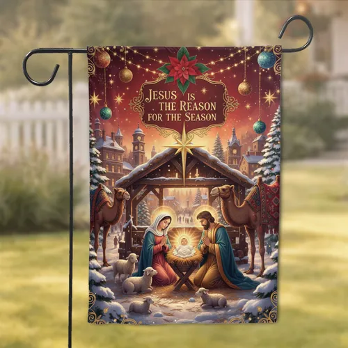 Radiant Nativity Scene Jesus Is The Reason For The Season - Christmas Holiday Decor Garden Flag