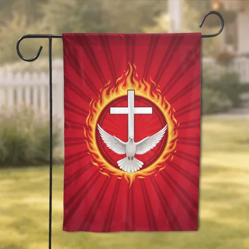 Christian Cross Dove Flames Radiant Sunburst - Spiritual Home Decor Gift Garden Flag