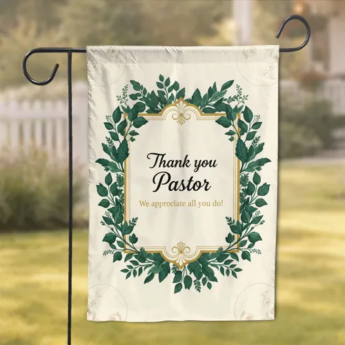 Pastor Thank You Gold Frame Foliage - Church Appreciation Gift for Clergy Garden Flag