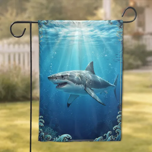 Great White Shark Deep Ocean Scene - Ocean Decor Gift for Shark Enthusiast Garden Flag